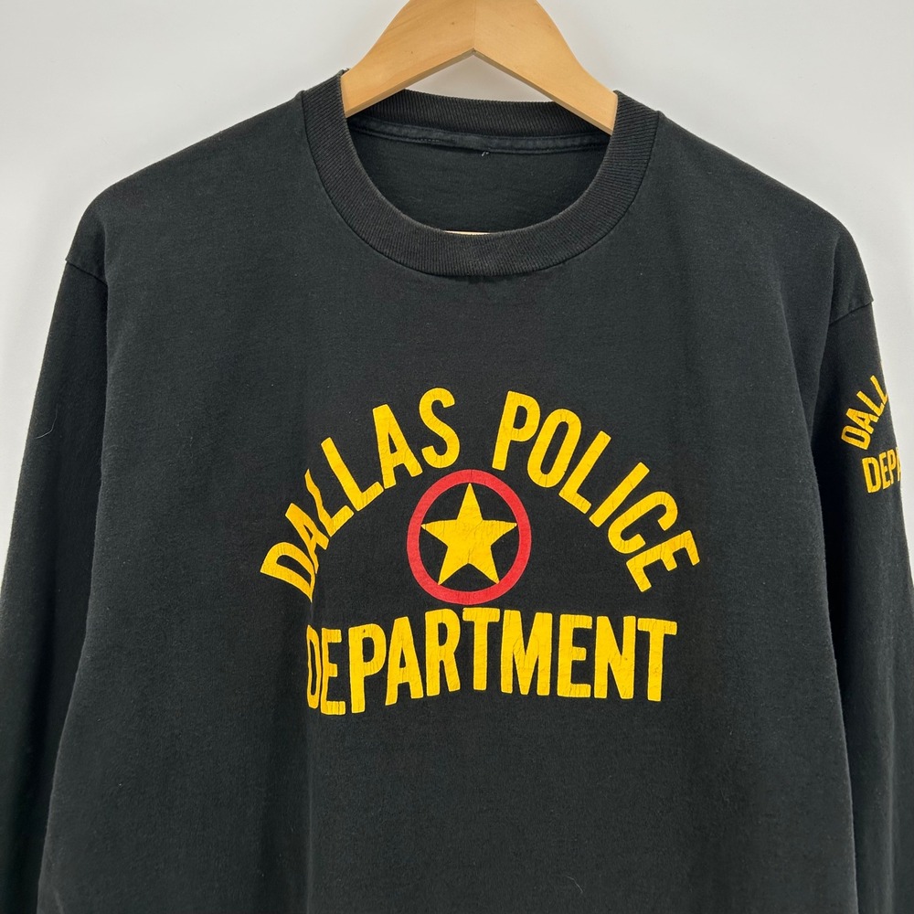 Vintage Dallas Police Department Long Sleeve Shirt Black Large Single Stitch